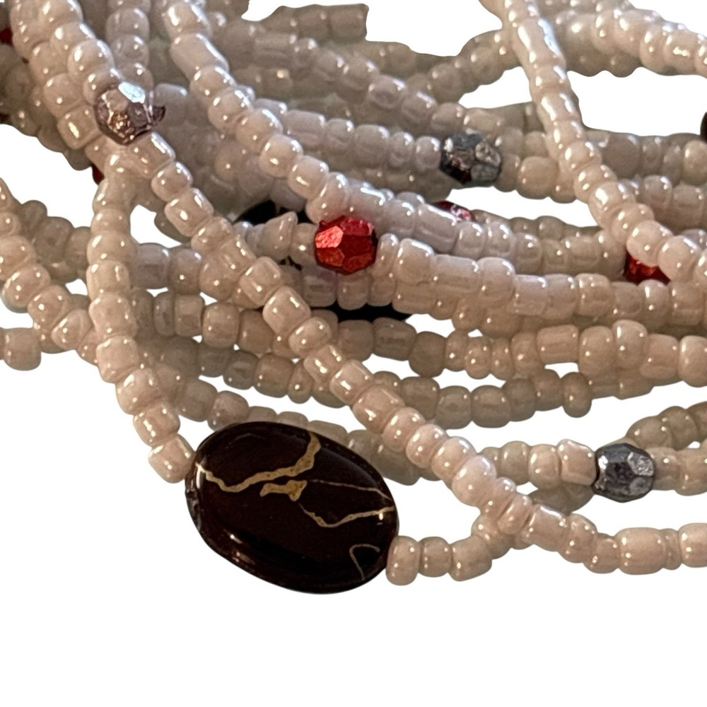 Bohemian‎ Bracelet White Seed Bead Multi Strand Ethnic Crochet Toggle Button - Picture 11 of 16